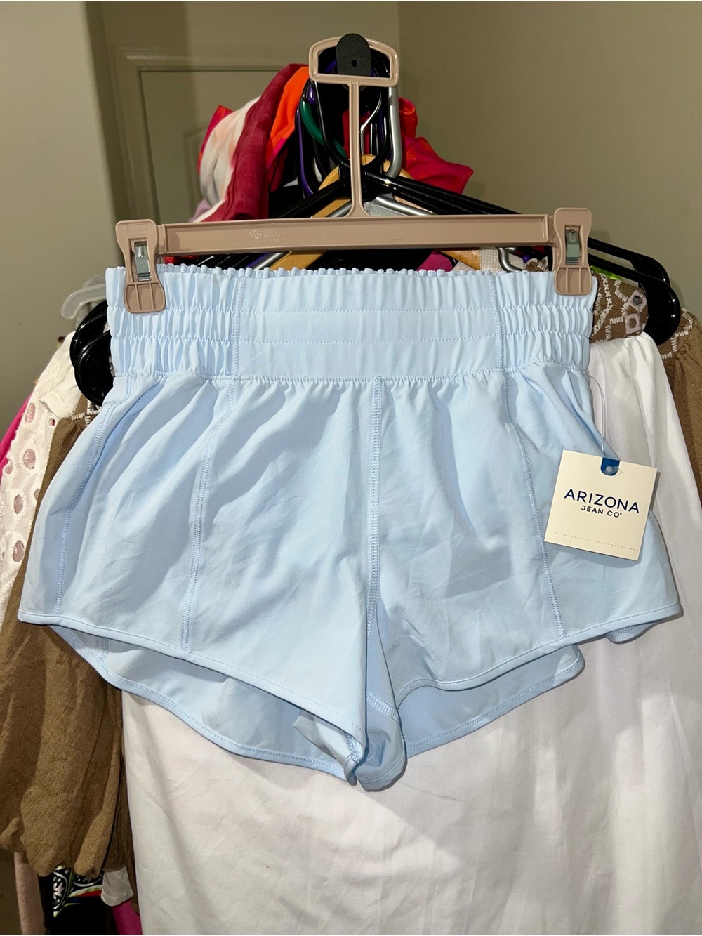 Light Sky Blue Arizona Athletic Shorts  — High-Rise Elastic Waist (Juniors)